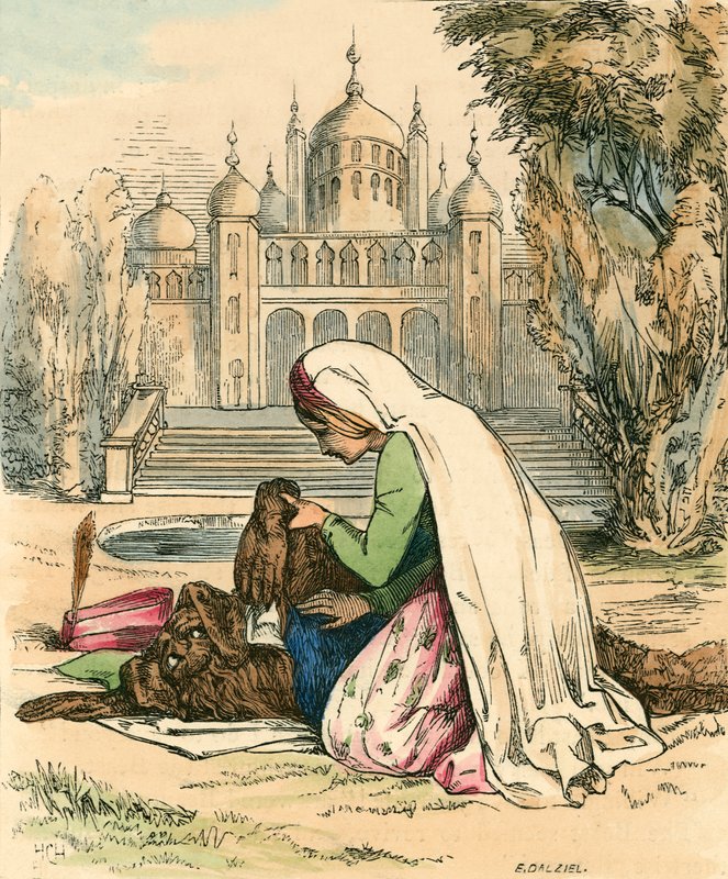 Beauty discovering the beast in the garden by John Callcott Horsley