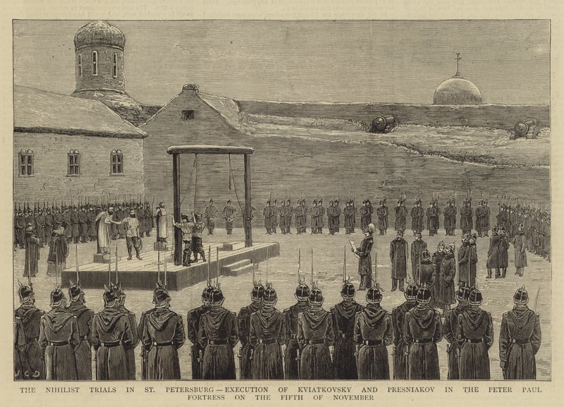 The Nihilist Trials in St Petersburg, Execution of Kviatkovsky and Presniakov in the Peter Paul Fortress by John Charles Dollman