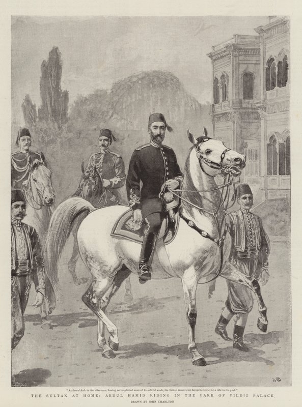 The Sultan at Home, Abdul Hamid riding in the Park of Yildiz Palace by John Charlton