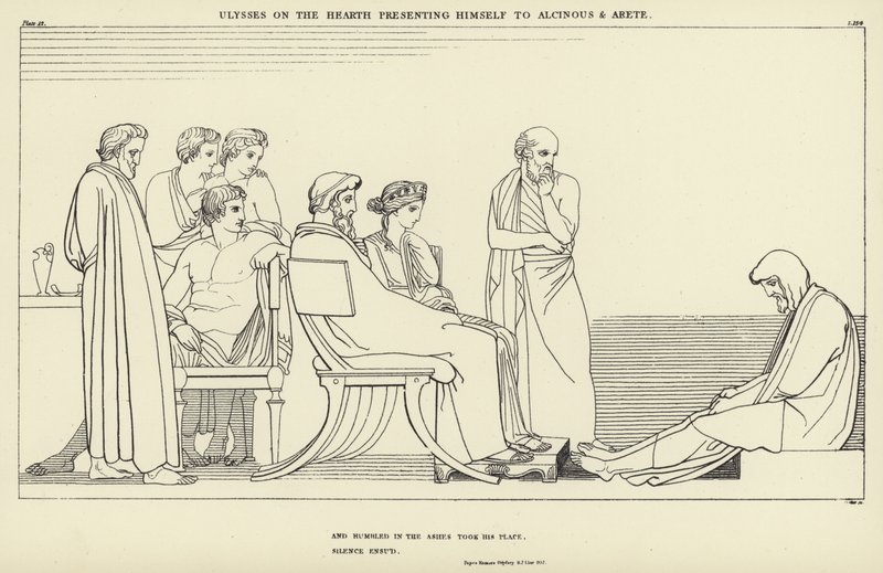 Ulysses on the Hearth Presenting Himself to Alcinous and Arete by John Flaxman