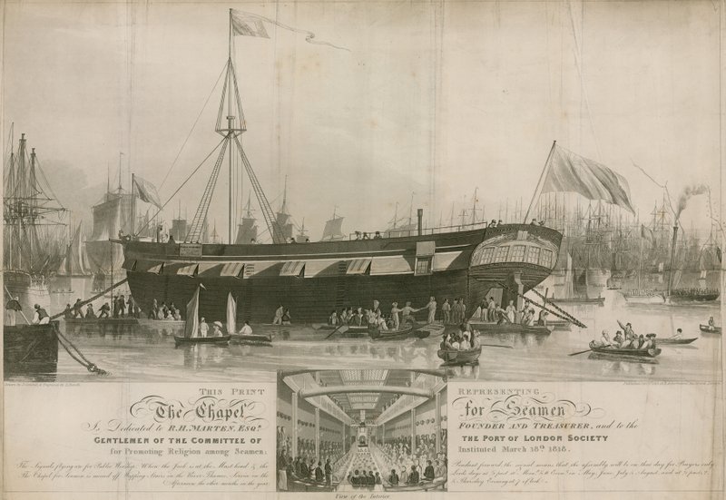 The Chapel for Seamen, instituted 18 March 1818 and moored off Wapping by John Gendall