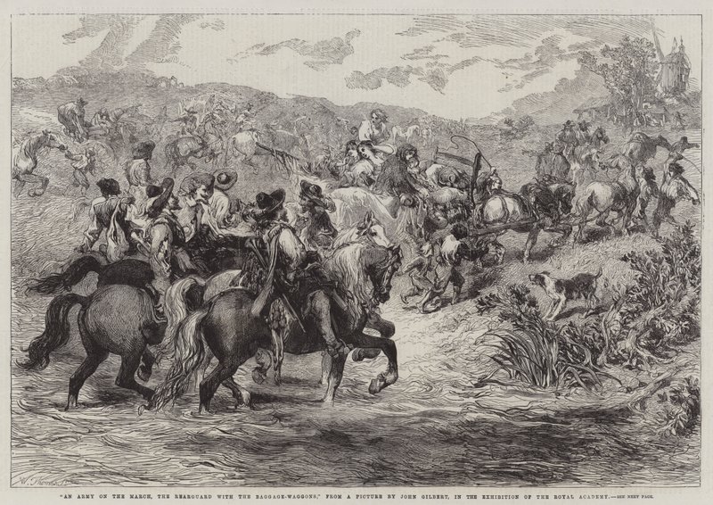 An Army on the March, the Rearguard with the Baggage-Waggons, in the Exhibition of the Royal Academy by John Gilbert