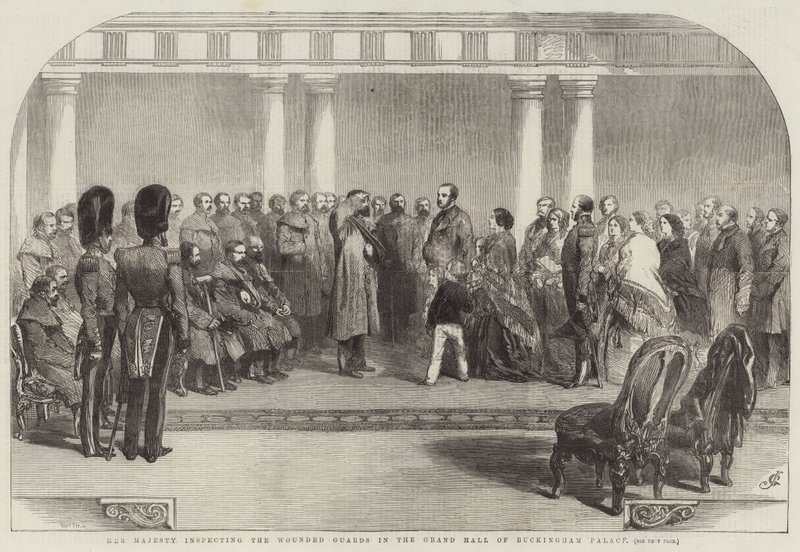 Her Majesty Inspecting the Wounded Guards in the Grand Hall of Buckingham Palace by John Gilbert