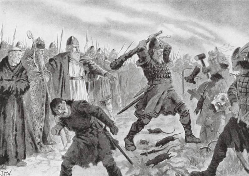 King Olav the Saint breaking the Image of the God Mor by John Harris Valda