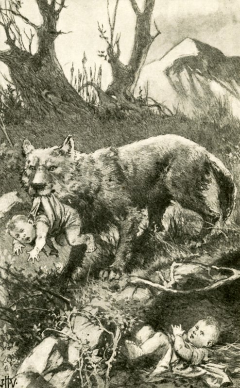 Romulus and Remus Being Cared for by the Wolf by John Harris Valda