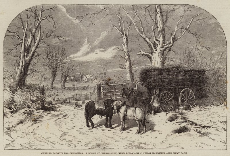 Carting Paggots for Christmas, a Scene at Chessington, near Epsom by John Jessop Hardwick