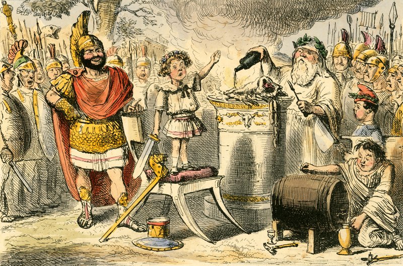 Hannibal, whilst even yet a child swears eternal hatred to the Romans by John Leech