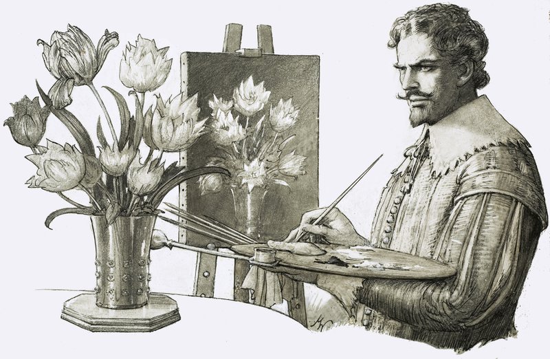 Unidentified artist painting flowers by John Millar Watt