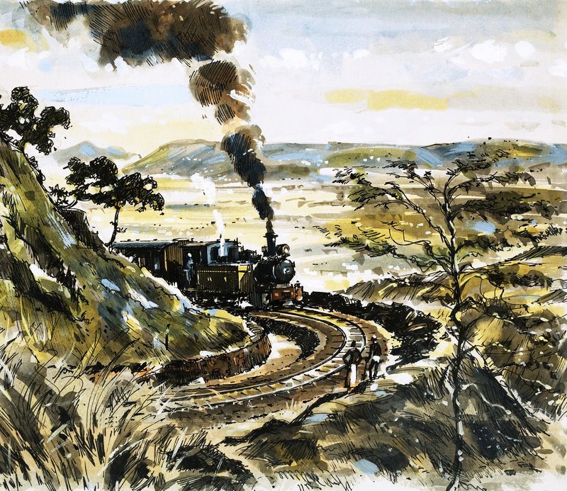 Ancient Tank Locomotive in India Pulling a Suburban Train by John S. Smith