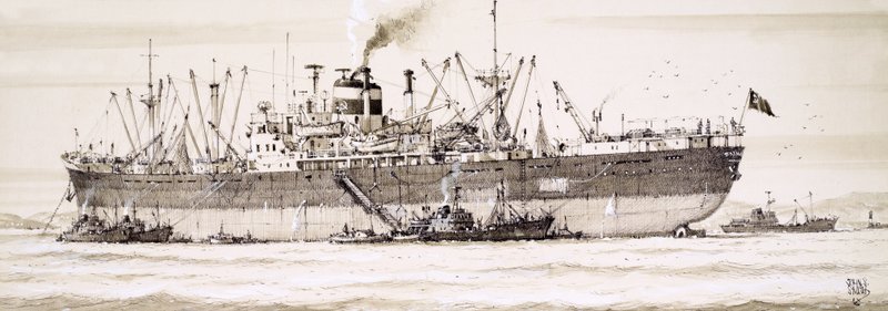 Russian trawlers swarm around a factory ship by John S. Smith