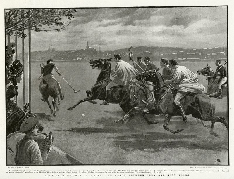 Polo by Moonlight in Malta, the Match between Army and Navy Teams by John after Charlton