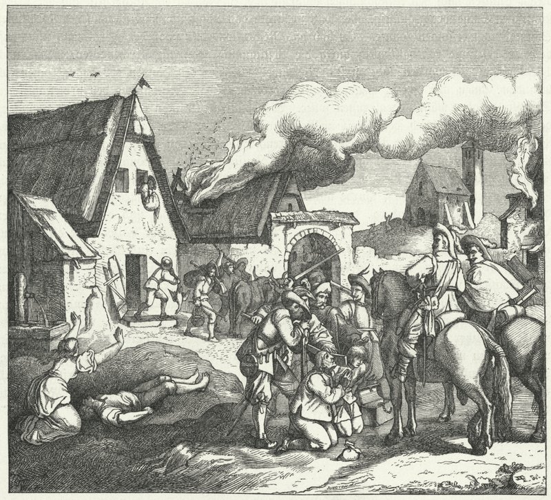 Imperial troops looting and pillaging after the Battle of Nordlingen by Josef Mathias Trenkwald