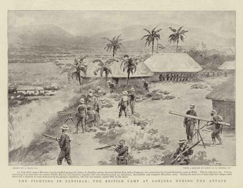 The Fighting in Zanzibar, the British Camp at Gonjora during the Attack by Joseph Nash