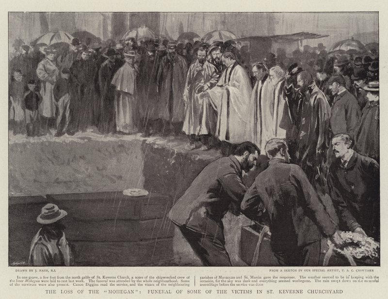 The Loss of the Mohegan, Funeral of Some of the Victims in St Keverne Churchyard by Joseph Nash