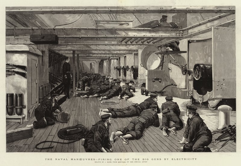 The Naval Manoeuvres, Firing One of the Big Guns by Electricity by Joseph Nash