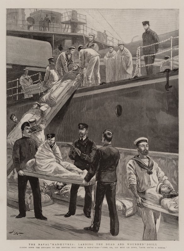The Naval Manoeuvres, landing the Dead and Wounded Drill by Joseph Nash