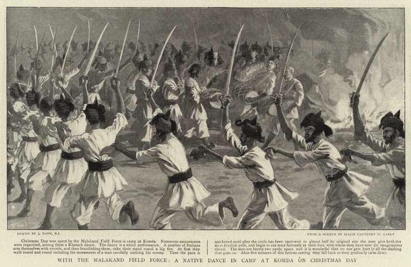 With the Malakand Field Force, a Native Dance in Camp at Komda on Christmas Day by Joseph Nash