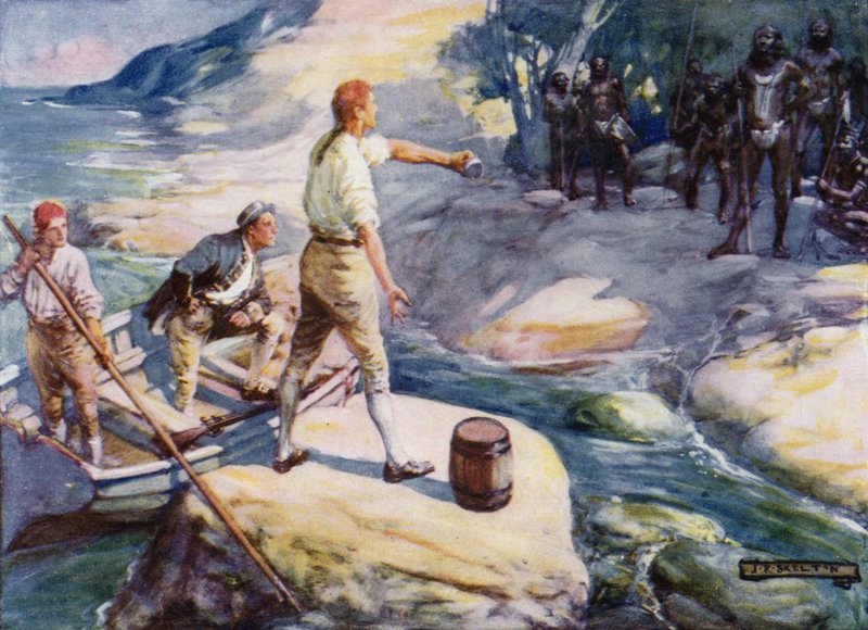 George Bass and Matthew Flinders Encounter a Group of Aborigines, Australia by Joseph Ratcliffe Skelton