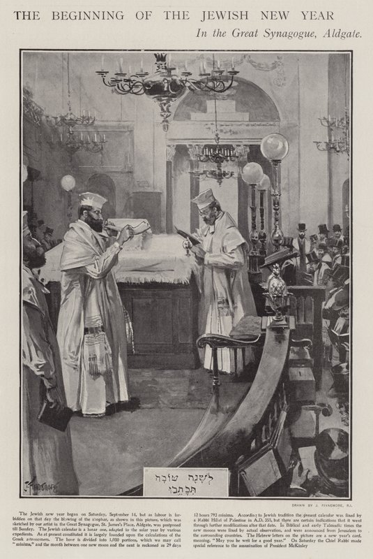 Celebrating the Beginning of the Jewish New Year in the Great Synagogue, Aldgate, London by Joseph (after) Finnemore