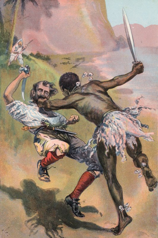 Robinson Crusoe: The spaniard is attacked by a savage by Joseph (after) Finnemore
