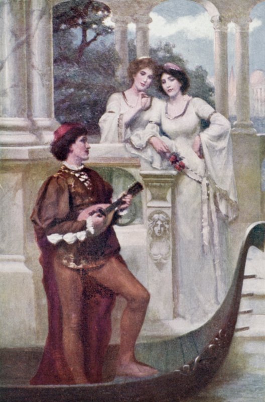 Young Man Playing Music to Two Damsels by Joseph (after) Finnemore