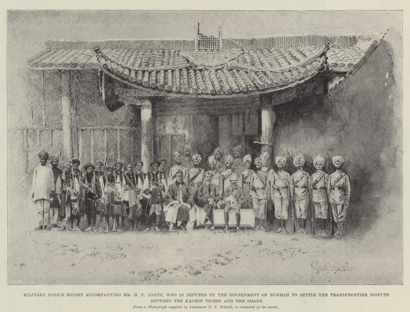 Military Police Escort accompanying Mr H F Hertz, who is deputed by the Government of Burmah to settle the Transfrontier Dispute between the Kachin Tribes and the Shans by Joseph Holland Tringham