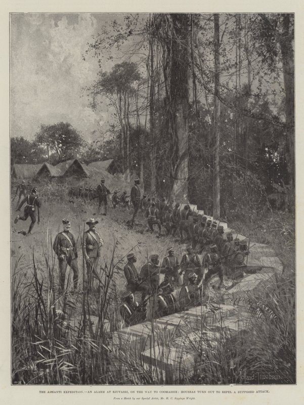 The Ashanti Expedition, an Alarm at Ejuvassi, on the Way to Coomassie, Houssas turn out to repel a Supposed Attack by Joseph Holland Tringham