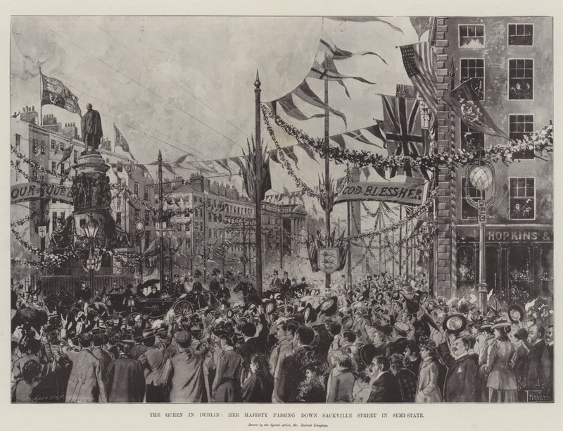The Queen in Dublin, Her Majesty Passing Down Sackville Street in Semi-State by Joseph Holland Tringham
