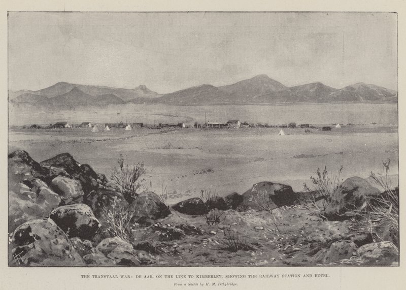 The Transvaal War, De Aar, on the Line to Kimberley, showing the Railway Station and Hotel by Joseph Holland Tringham