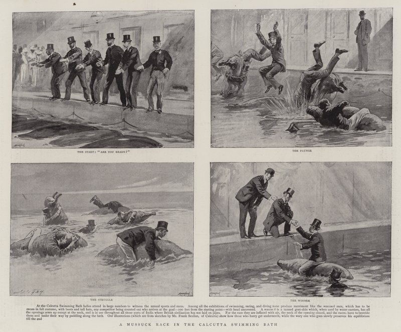 A Mussuck Race in the Calcutta Swimming Bath by Joseph Nash