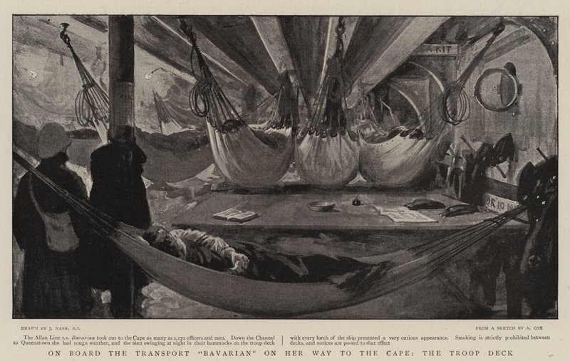On Board the Transport Bavarian on her Way to the Cape, the Troop Deck by Joseph Nash