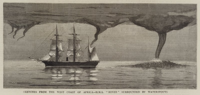 Sketches from the West Coast of Africa, HMS Boxer Surrounded by Waterspouts by Joseph Nash