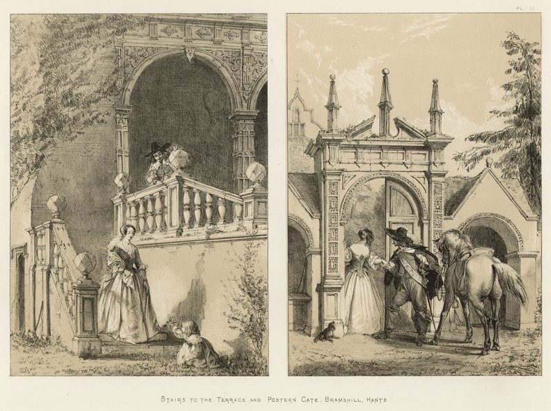 Stairs to the Terrace, and Postern Gate, Bramshill, Hants by Joseph Nash