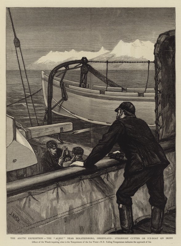 The Arctic Expedition, the Alert near Holsteinborg, Greenland, Sternpost Cutter or Ice-Boat on Skids by Joseph Nash