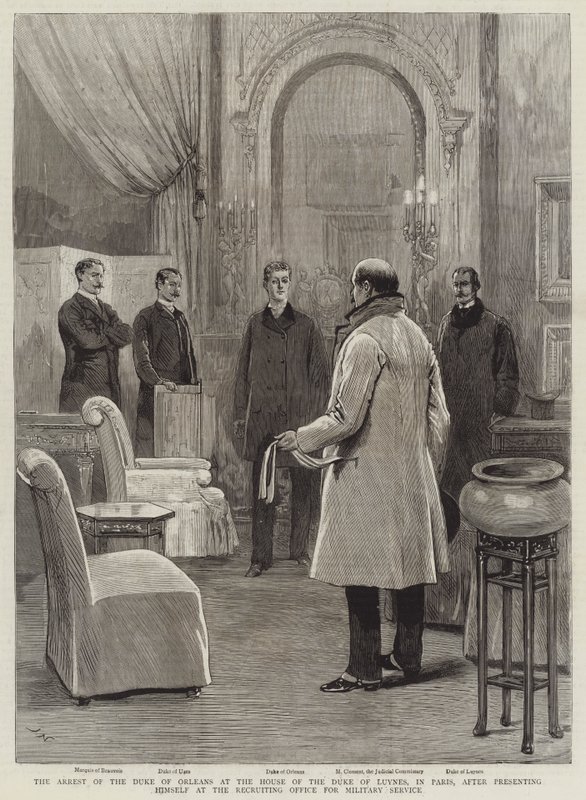 The Arrest of the Duke of Orleans at the House of the Duke of Luynes, in Paris, after presenting himself at the Recruiting Office for Military Service by Joseph Nash