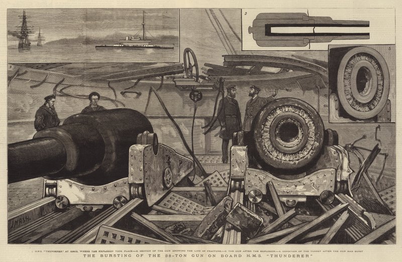 The Bursting of the 38-Ton Gun on Board HMS Thunderer by Joseph Nash