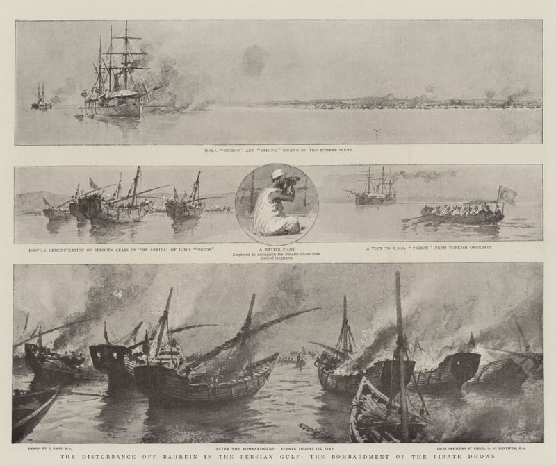 The Disturbance off Bahrein in the Persian Gulf, the Bombardment of the Pirate Dhows by Joseph Nash