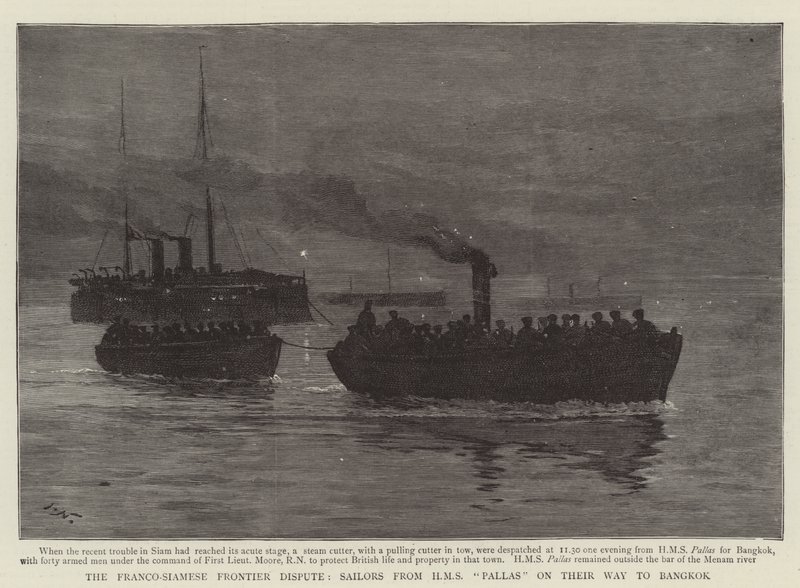 The Franco-Siamese Frontier Dispute, Sailors from HMS Pallas on their Way to Bangkok by Joseph Nash