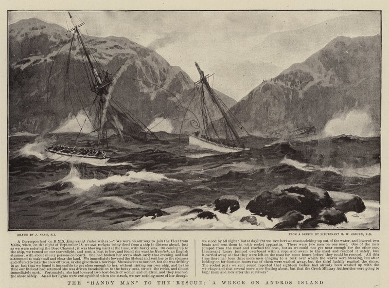 The Handy Man to the Rescue, A Wreck on Andros Island by Joseph Nash