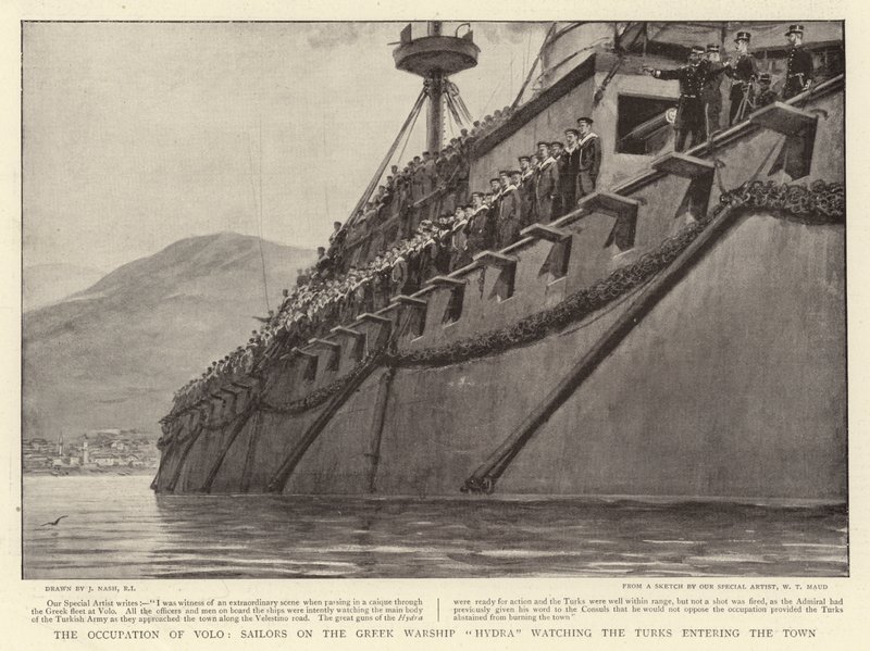 The Occupation of Volo, Sailors on the Greek Warship Hydra watching the Turks entering the Town by Joseph Nash
