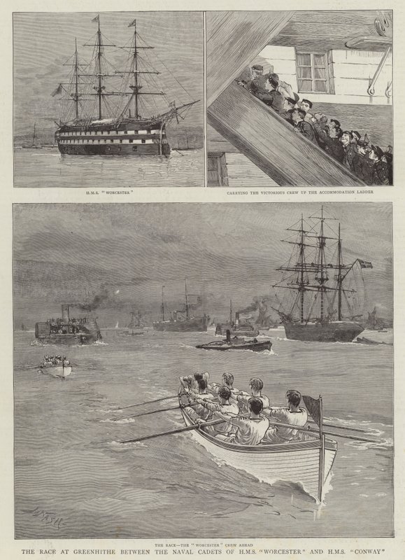 The Race at Greenhithe between the Naval Cadets of HMS Worcester and HMS Conway by Joseph Nash