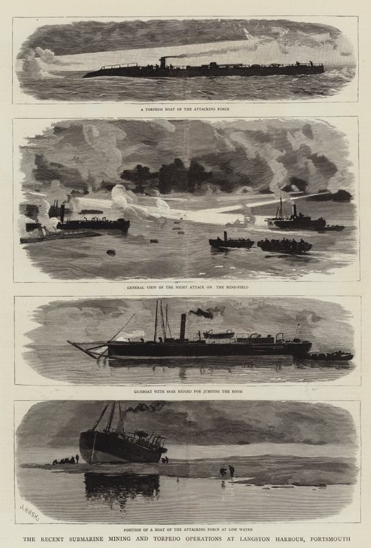 The Recent Submarine Mining and Torpedo Operations at Langston Harbour, Portsmouth by Joseph Nash