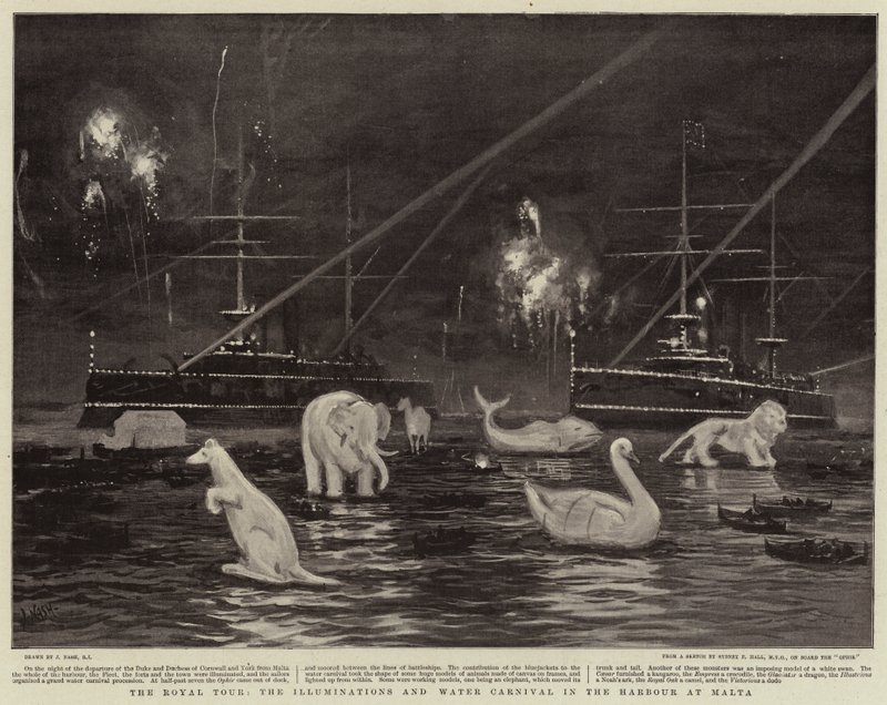 The Royal Tour, the Illuminations and Water Carnival in the Harbour at Malta by Joseph Nash