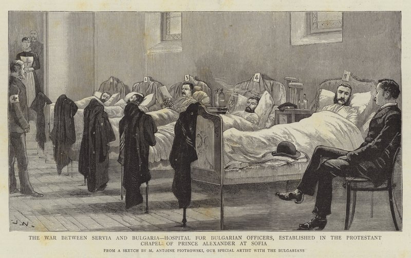 The War between Servia and Bulgaria, Hospital for Bulgarian Officers, Established in the Protestant Chapel of Prince Alexander at Sofia by Joseph Nash
