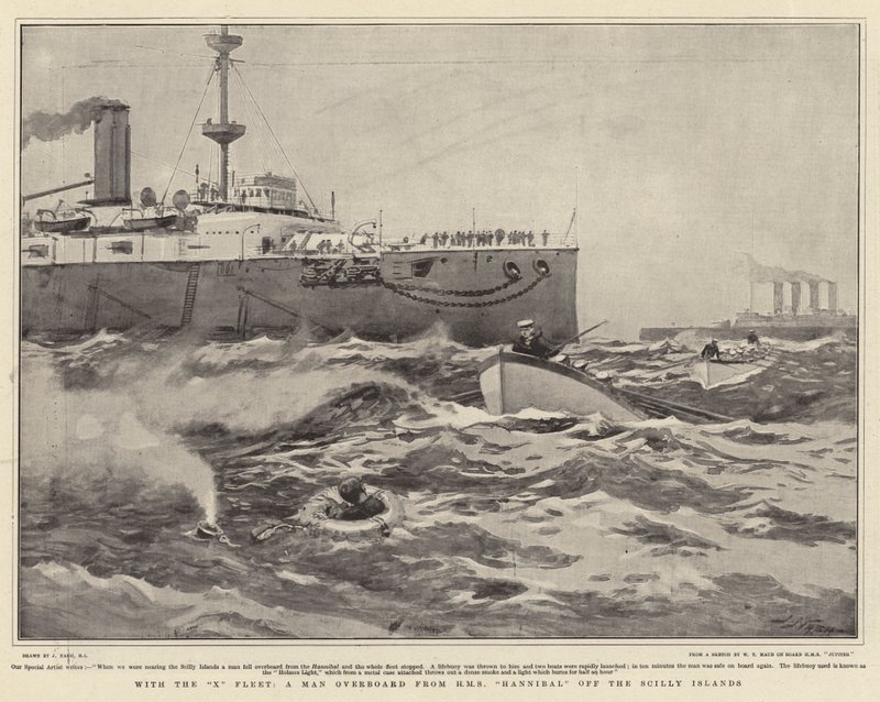 With the X Fleet, a Man Overboard from HMS Hannibal off the Scilly Islands by Joseph Nash