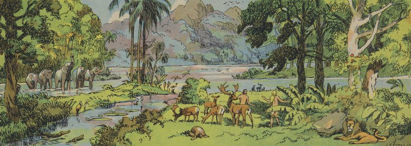 Adam and Eve, The Garden of Eden by Joseph Porphyre Pinchon