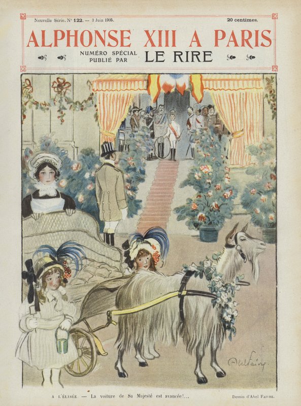 Visit of King Alfonso XIII of Spain to Paris (Illustration for Le Rire) by Jules Abel Faivre
