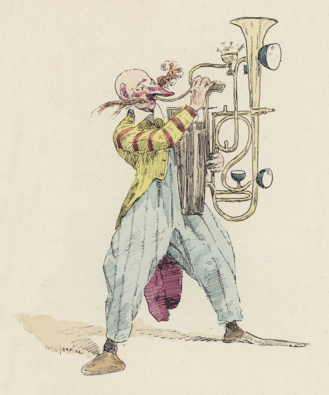Clown playing an unusual musical instrument by Jules Arsene (after) Garnier