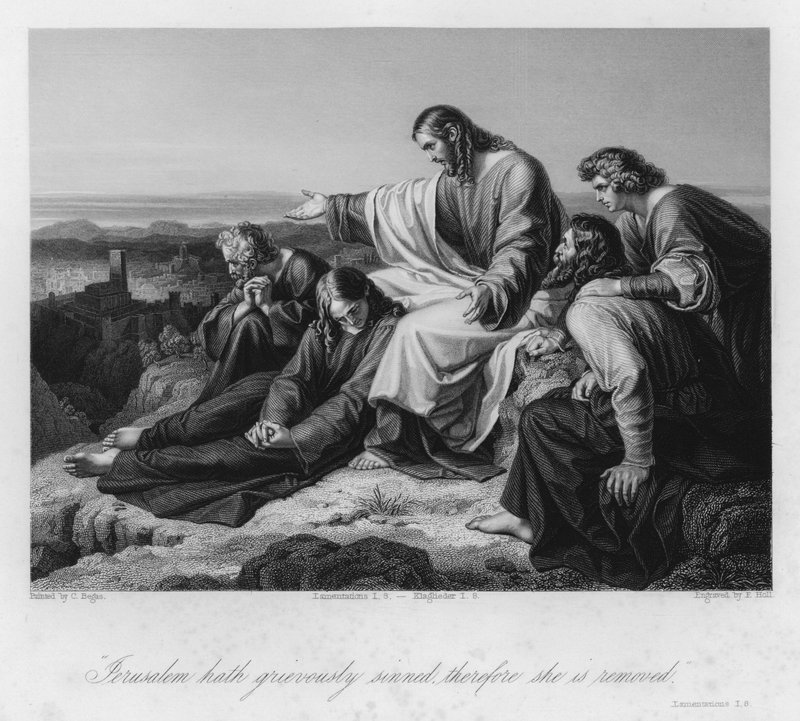 Christ foretelling the Fall of Jerusalem, Lamentations I, 8 (engraving) by Karl Joseph (after) Begas