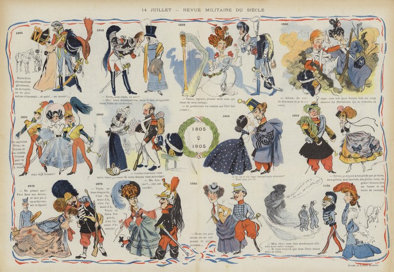 14 July - Military Review of the Past Century (Illustration for Le Rire) by Leonce Burret